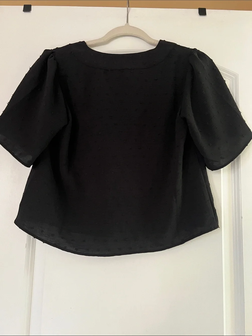 Michael Kors  Black V-Neck Dot Textured Button Front Top